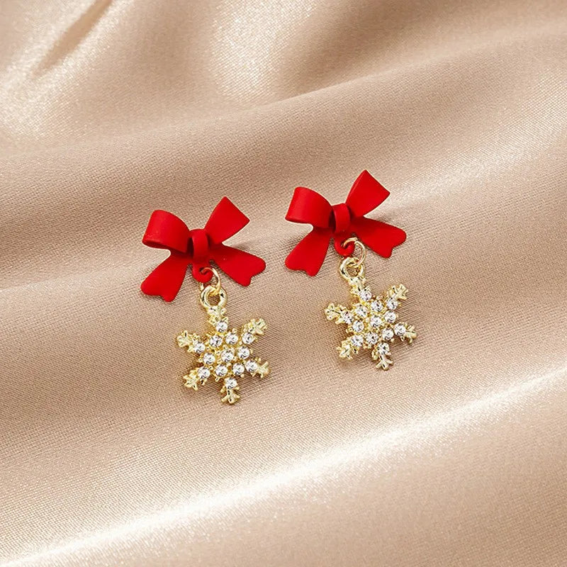 2024 New Red Bow Knot Snowflakes Drop Earring for Women Christmas Santa Claus Snowman Earrings Girls Xmas Jewelry Gifts