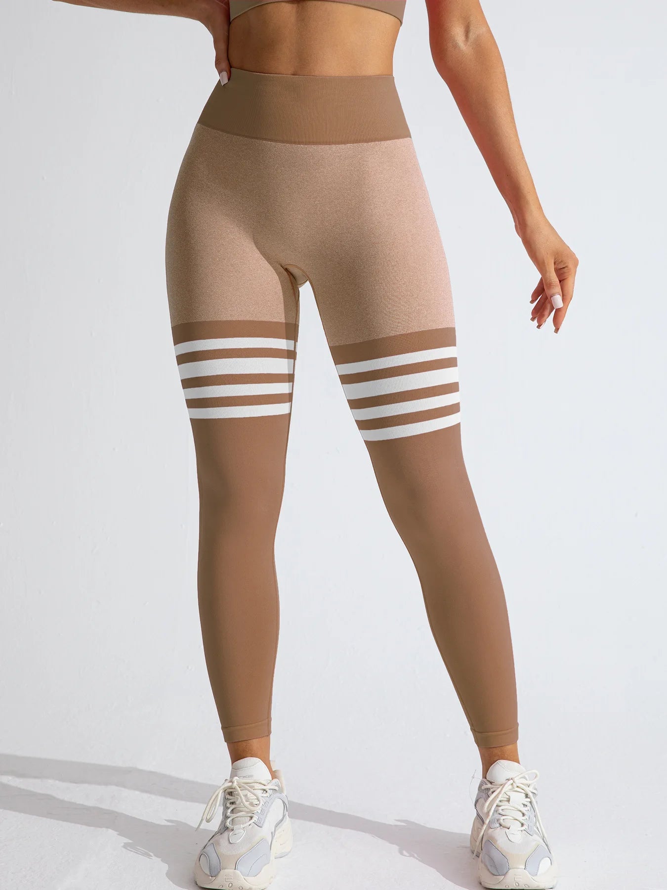 Women Seamless Stripe Yoga Leggings Sexy High Waist Tummy Control Scrunch Butt Lifting GYM Workout Pants Outdoors Sports Fitness