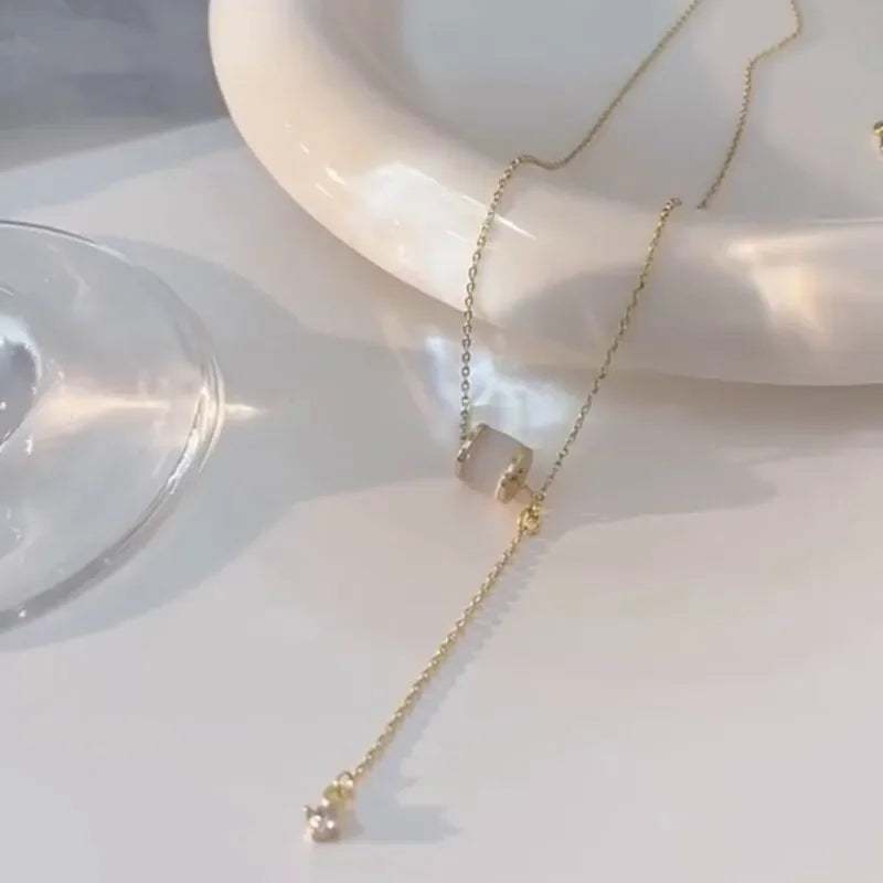 Round Bead Imitation Opal Short Chain Necklace Female Personality Simple Collarbone Chain Party Jewelry