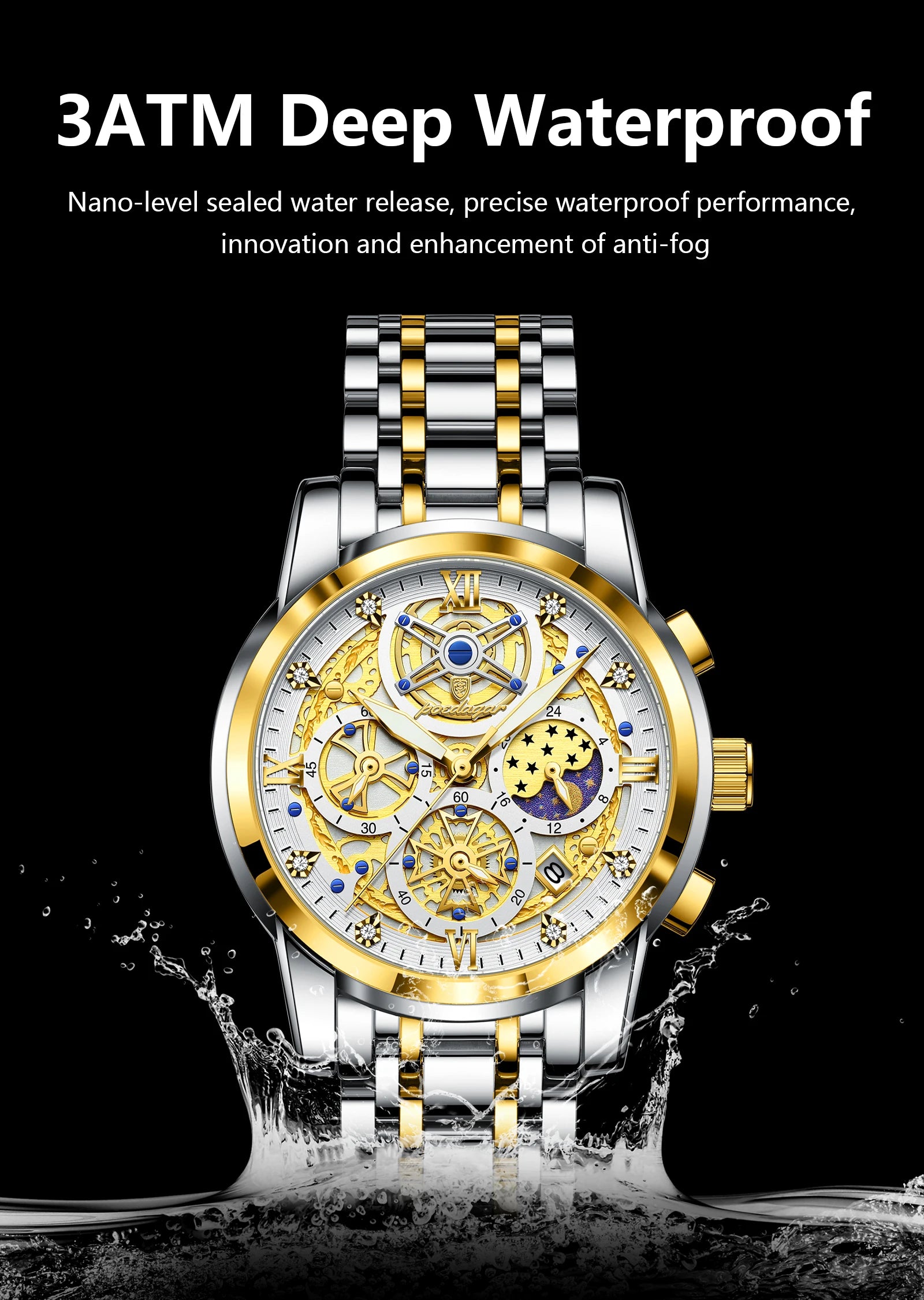 POEDAGAR Luxury Watch For Men Original Waterproof Luminous Date Man Clock Chronograph Stainless Steel Quartz Men's Watches Reloj