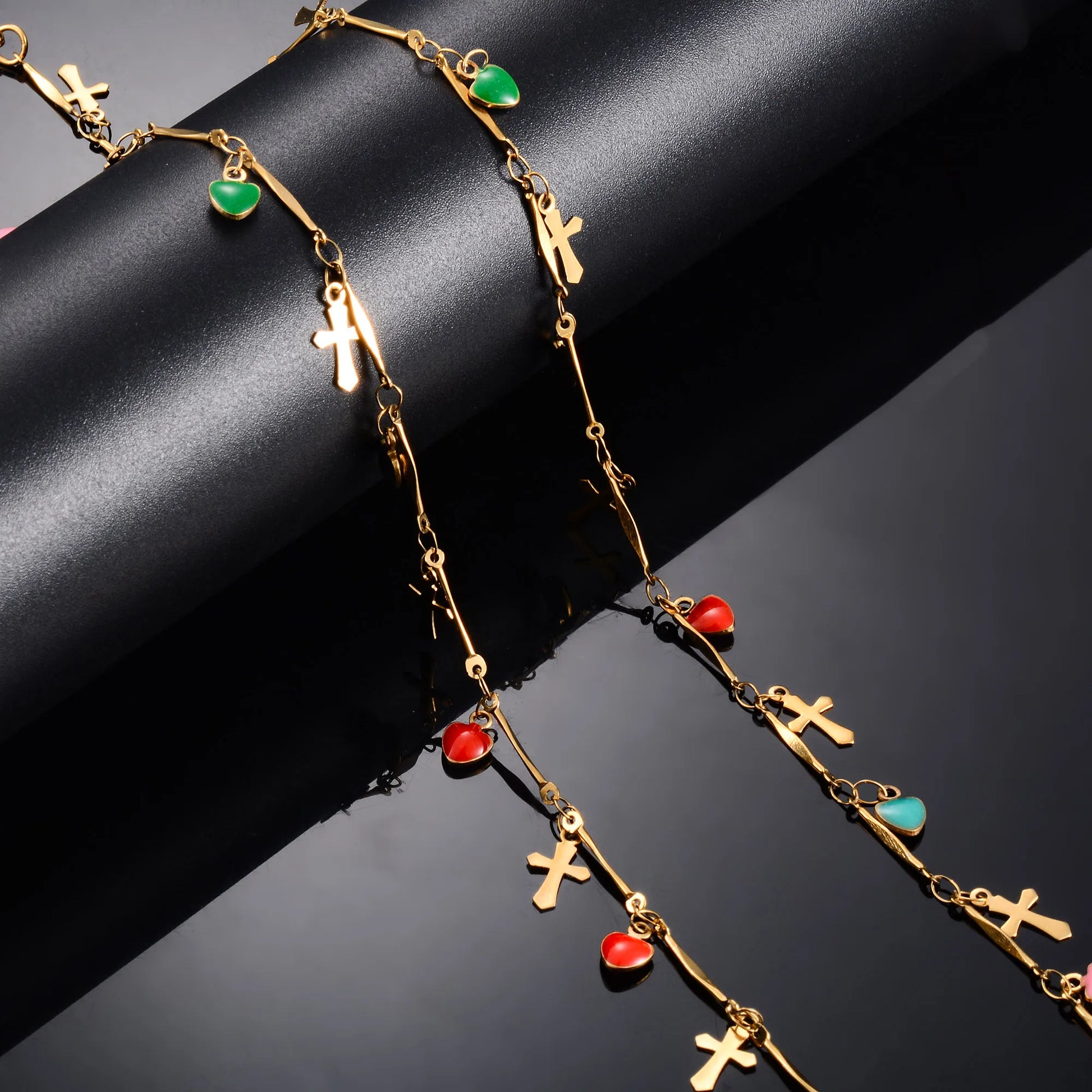 Colorful Heart Cross Stainless Steel Necklace Neck Chain for Women Gold Color Plated Bohemian Choker Metal Boho Jewelry Gift