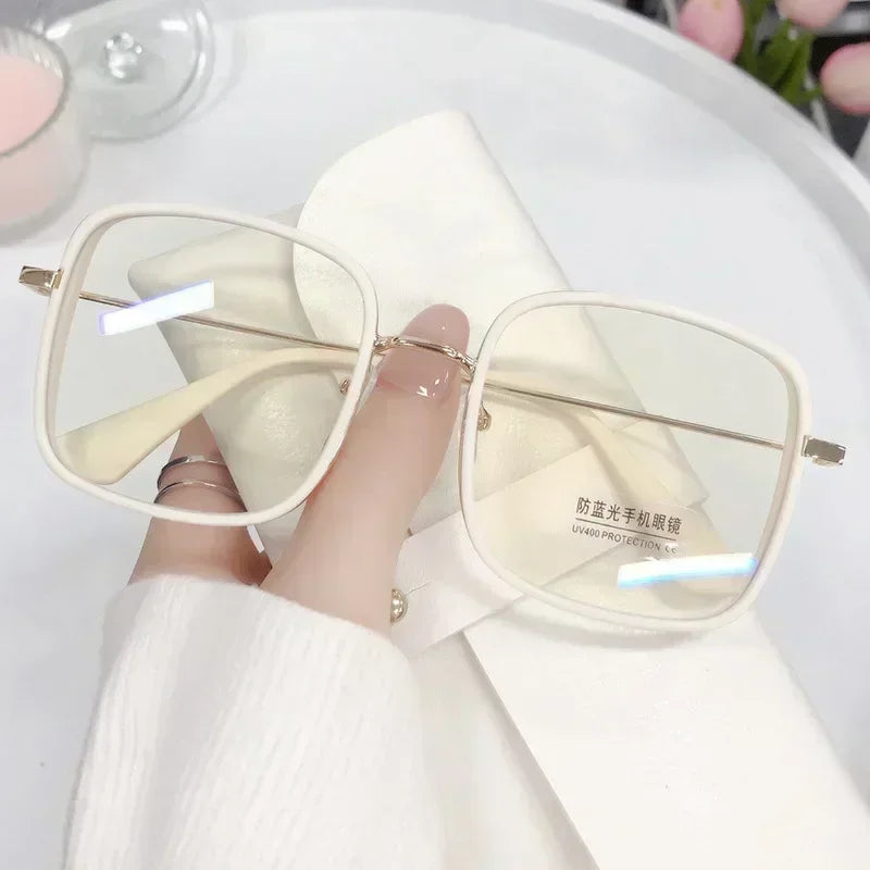 Woman Large Square Frame Glasses Ins Girl Fashion Transparent Reading Glass High-definition Anti-blue Light Computer Eyeglasses
