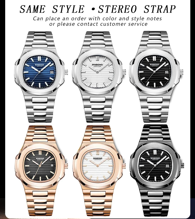 BINBONG B1885 Luxury Business Men Quartz Wristwatch 30M Waterproof Luminous Stainless Strap Men's Watches Relogio Masculino