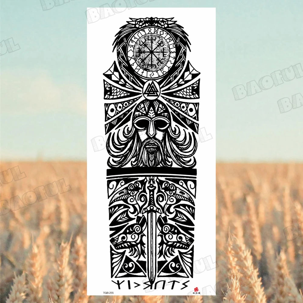 Arm Sleeve Temporary Tattoos For Women Men Realistic Wolf Lion Rosette War Maori Flower Fake Tattoo Stickers Sexy Thigh Tatoos