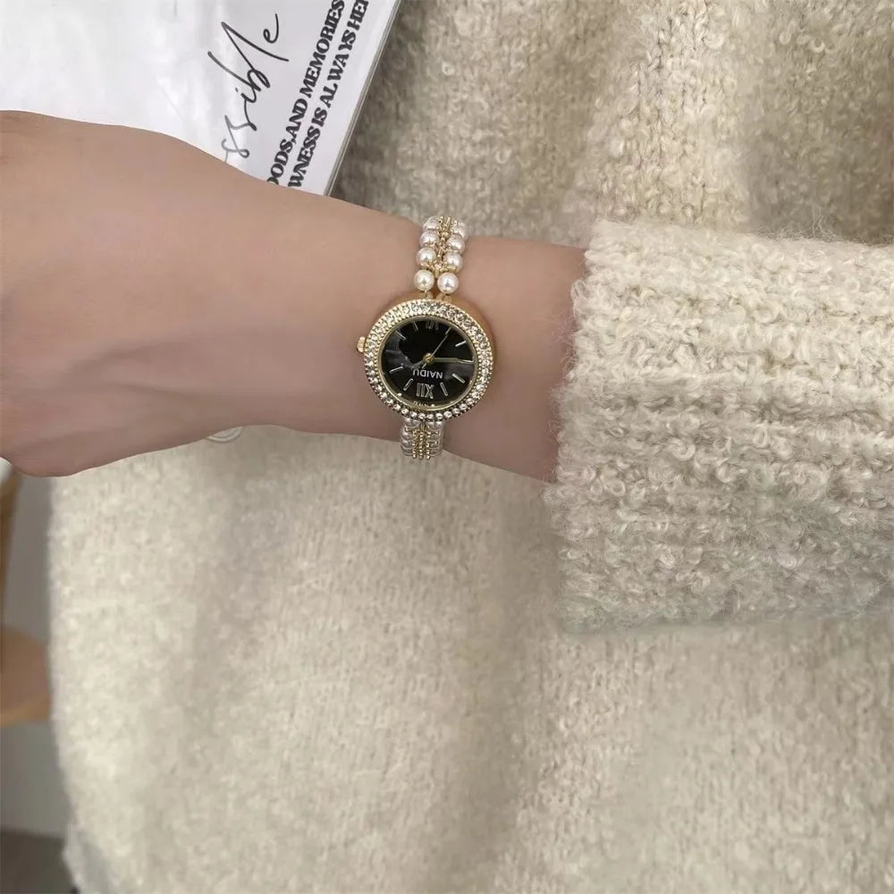 New Pearl Studded Luxury Bracelet Watch Small Dial Fashion Watch for Women Quartz Wristwatches Dropshipping Relojes Para Mujer