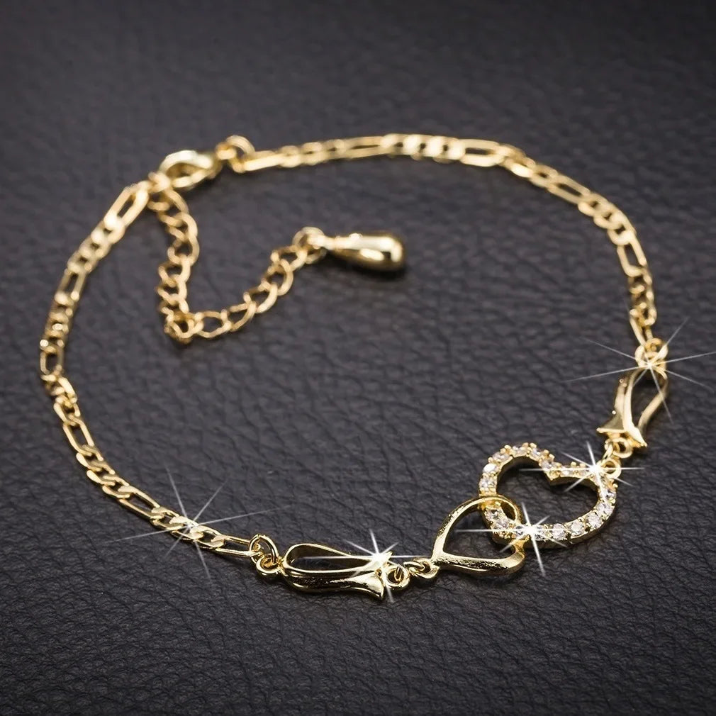 Classic Stainless Steel Chain Double Heart Love Anklet Bracelet Fashion Trendy Charm Bracelets Women Fashion Party Jewelry Gift