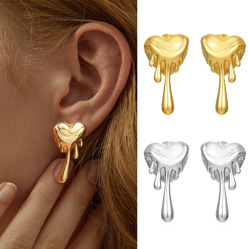 Trendy Heart Earring For Women Stainless Steel Drop Earrings Gold Color Exaggerate Personality Hip Hop Rock Punk Fashion Jewelry