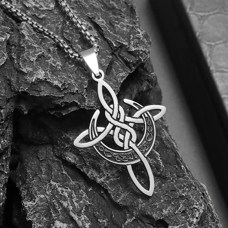 Stainless Steel Witch Knot Necklace for Men and Women, Fashionable Irish Celtic Knot, Lucky Jewelry Gift for Girls