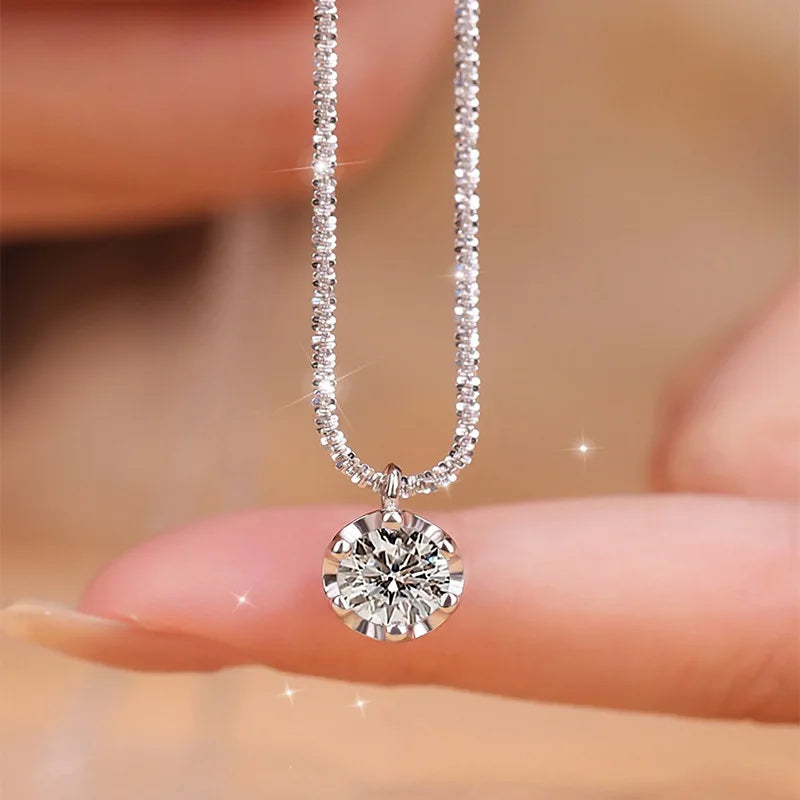 Fashion 925 Sterling Silver Round Zircon Necklace Minimalist Style Charm Choker Pendant Party Gift for Women's Fine Jewelry