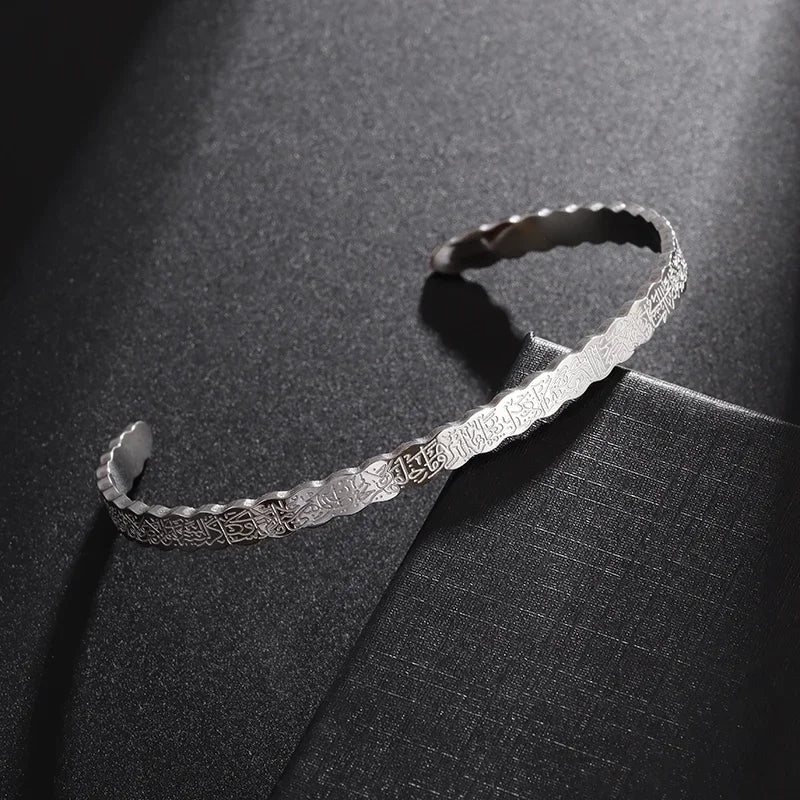 Silver-Plated Lucky Sixpence Pattern Letter Bracelet Men's Cuff Bangles Women's Trendy Charm Jewelry