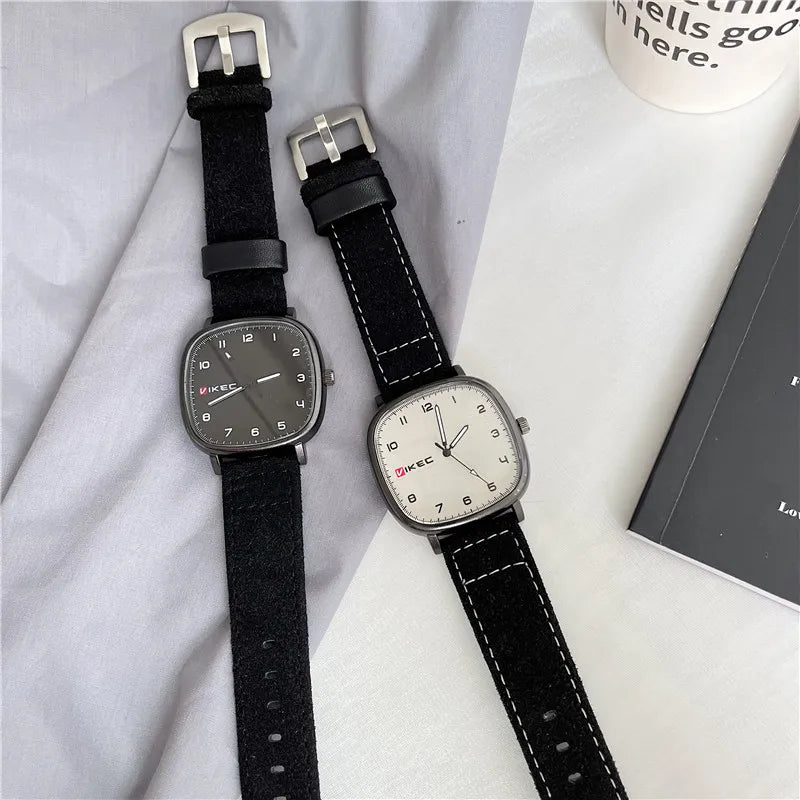Brand Quartz Watch Youth Student Watch Vintage Square Dial Leather Belt Wristwatch Casual Fashion Men Women Gift Clock Wholesale