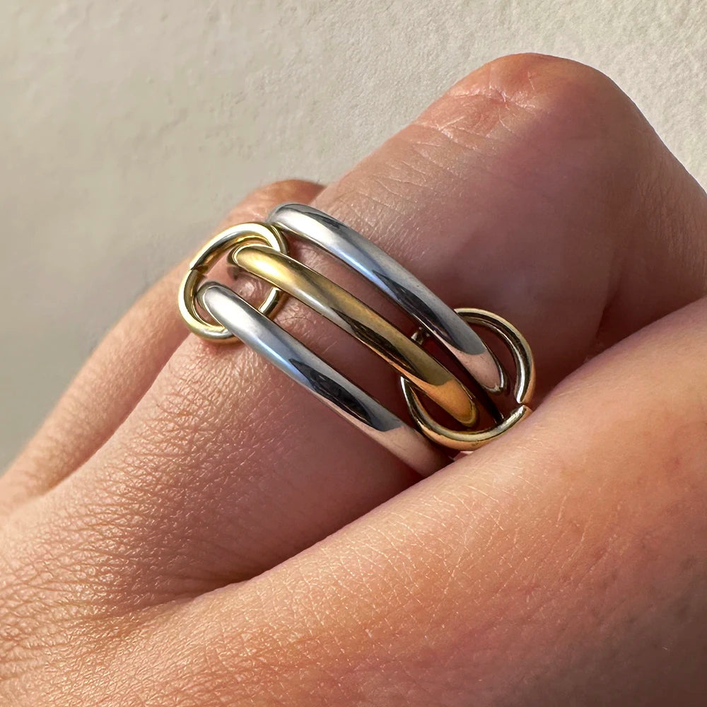 Simple Two-color Interlocked Stackable Rings For Women Minimalist Stainless Steel Three-pieces Spinelli Kilcollin Ring Jewelry