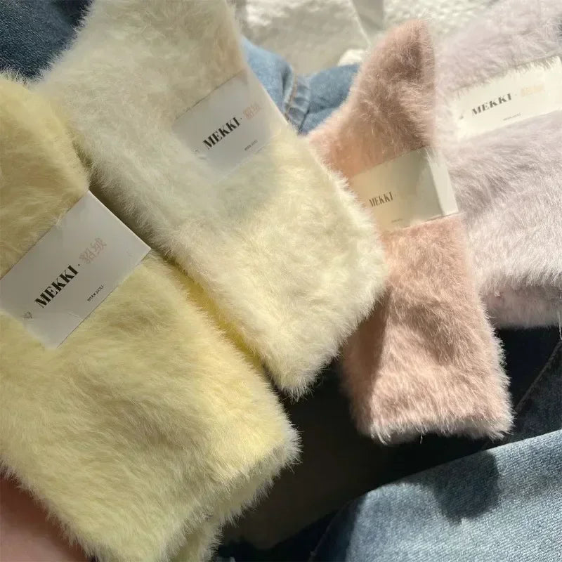 1/3/4pairs Super Soft Socks for Women Ins Solid Winter Warm Thicken Coral Plush Sock Thermal Snow Home Sleep Floor Kawaii