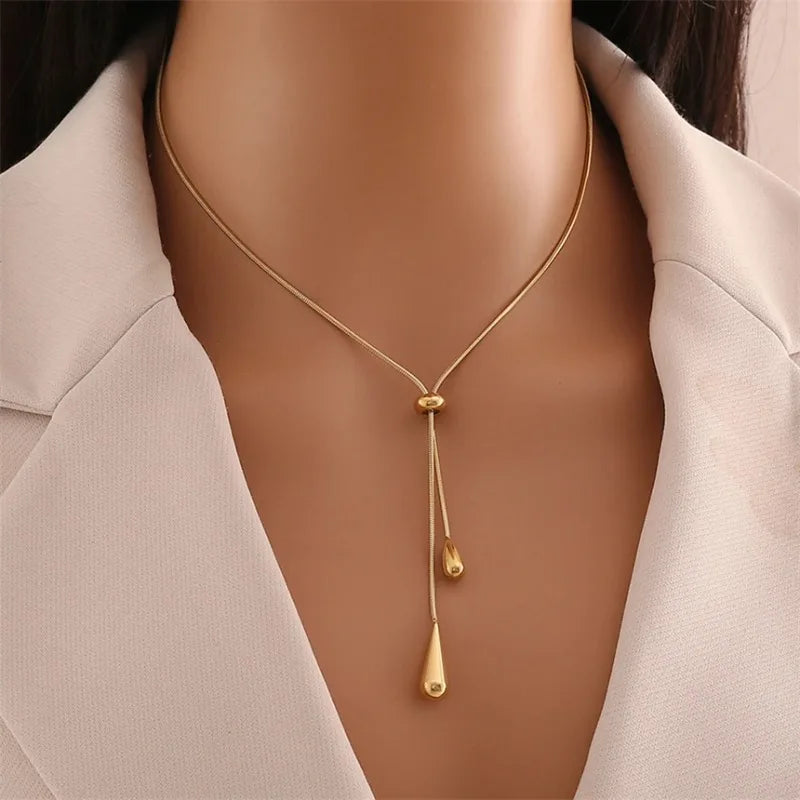 Elegant Gold Stick Jewelry Sets for Women Pendant Necklace Drop Earring Simlpe Adjustable Geometry Wedding Jewelry