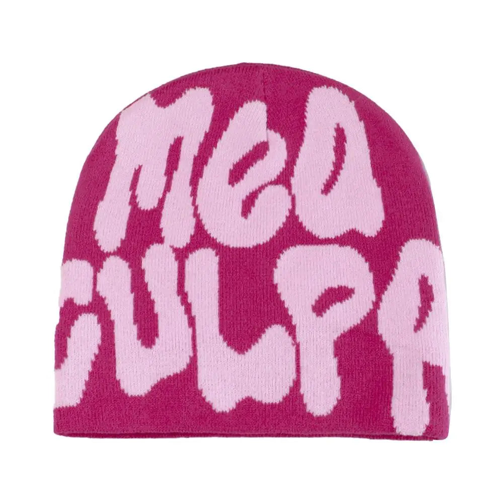 Fashion Korean Y2K Knitting Beanie Hat Cool Letter Graphic Knitting Beanie Cozy Knit Skullies Cap Slouchy Unisex Winter Hats