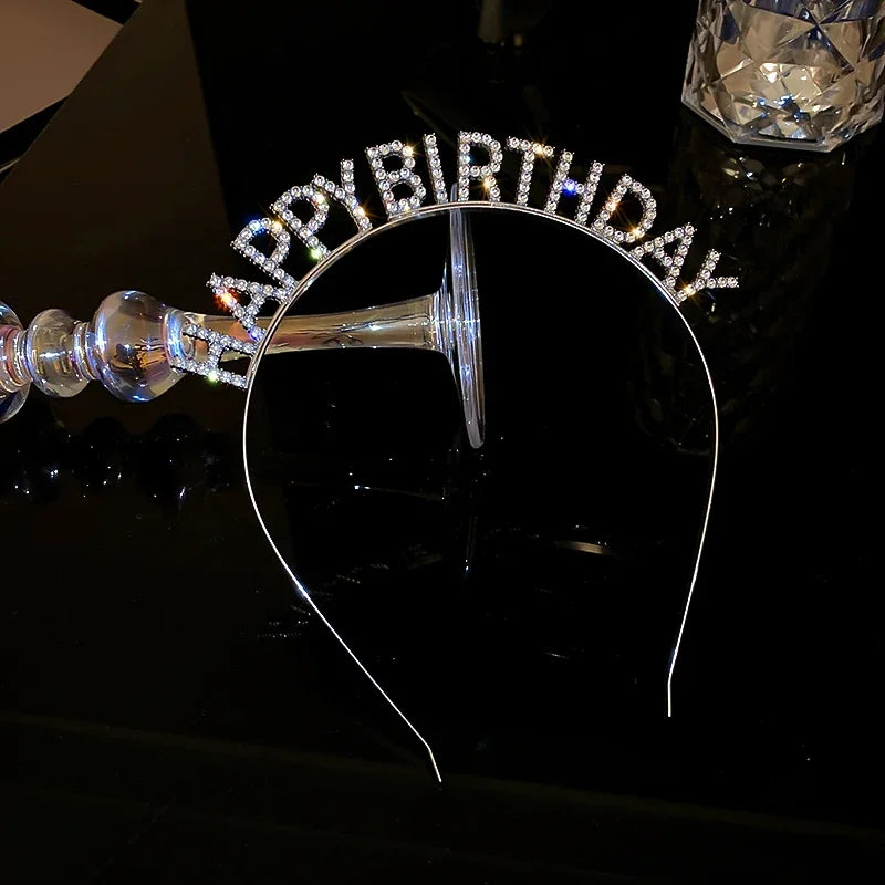 Shiny Rhinestone English Letters Happy Birthday Headband for Women Zinc Alloy Material  Party Jewelry Popular Hair Accessory