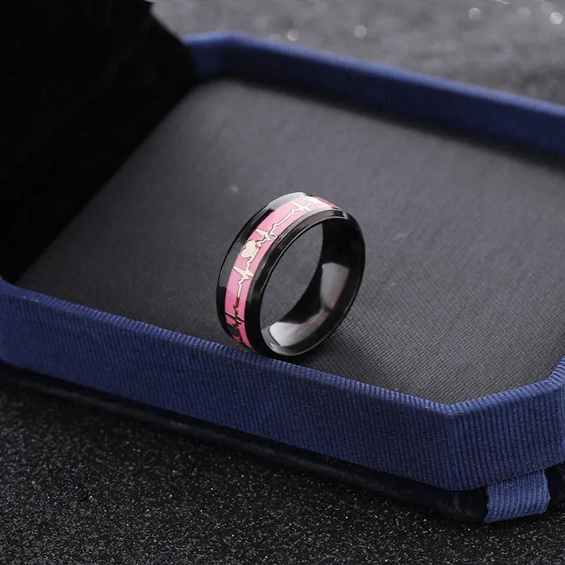 Fashion Love Heart Glow Rings Luminous Titanium Steel Teenager Heartbeat Fluorescence Couple Rings for Boys Girls Gifts