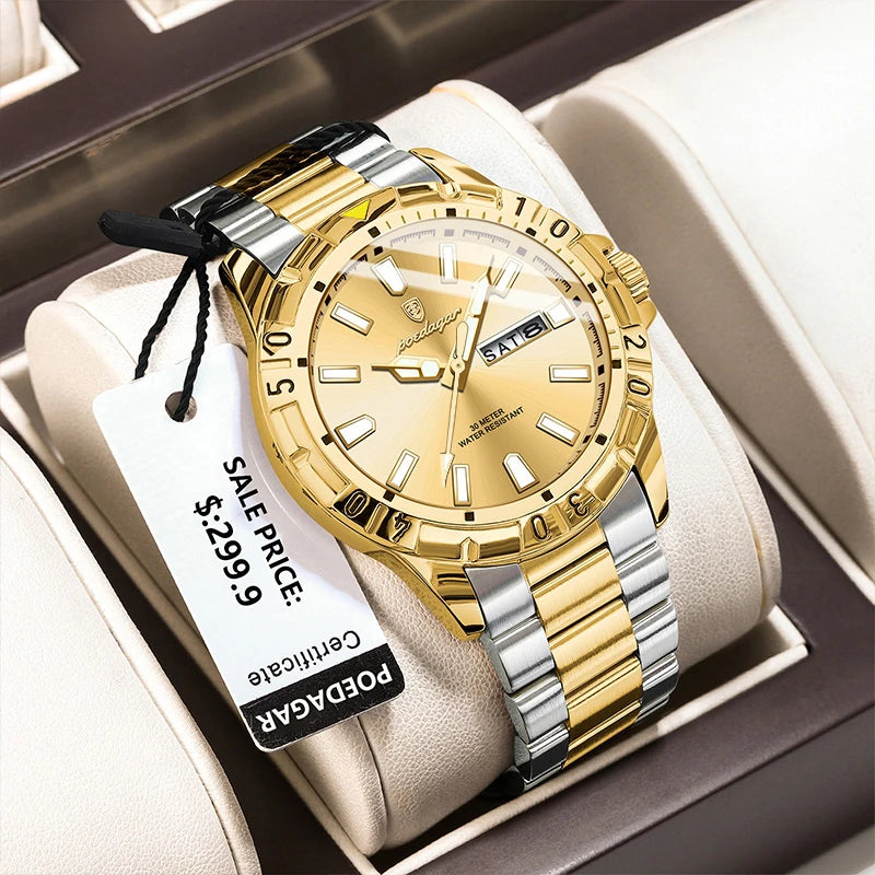 POEDAGAR Luxury Quartz Man Watch Waterproof Luminous Date Week Men Watch Military Stainless Steel Men's Watches Sport Male Clock