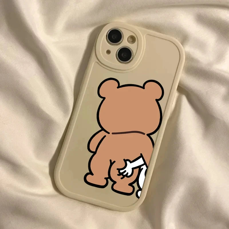 Funny Cartoon pinch butt bear rabbit Couple Phone Case for IPhone 14 13 12 15 11 Pro Max Mini 7 8 Plus SE X XR XS Max Soft Cover