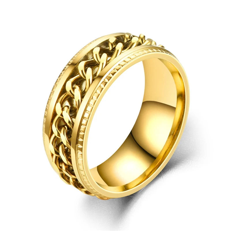 Titanium Steel Rotatable Chain Rings for Men Women Spinner Ring Anti Stress Multifunctional Rings Bottle Opener Ring Club Gift