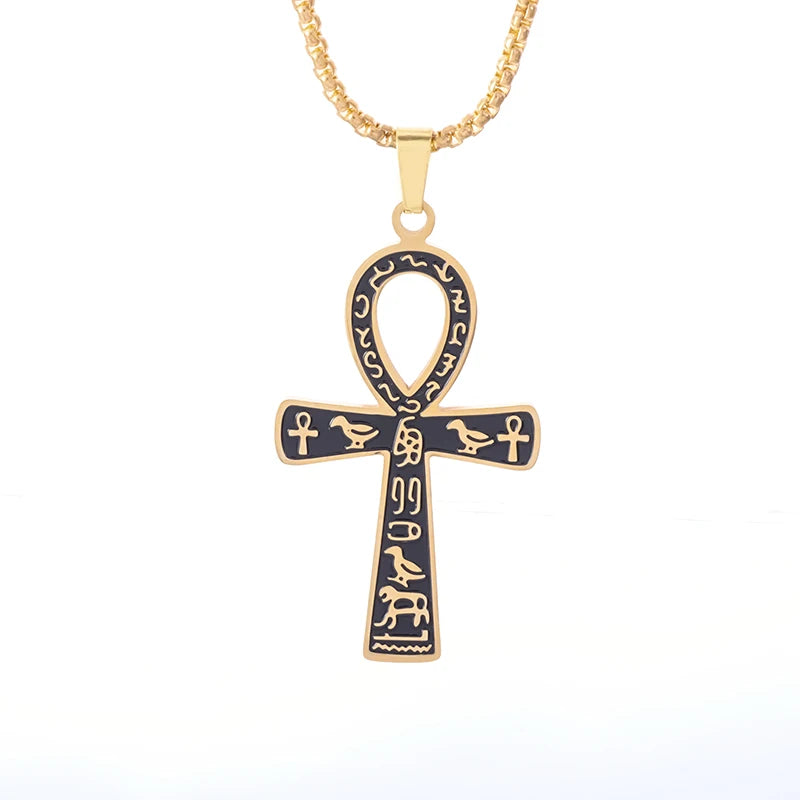 Shining Iced Out Ancient Egyptian God Eye of Horus Cross Pendant Necklace for Men and Women Hip Hop Trendy Amulet Jewelry Gift