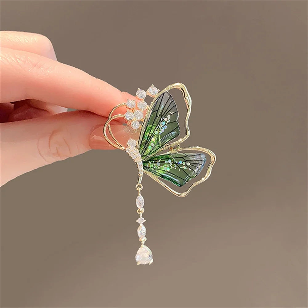 Exquisite Green Crystal Butterfly Brooch Fashion Metal Lapel Pins for Women Girl Suit Sweater Badges Jewelry Accessories Gift