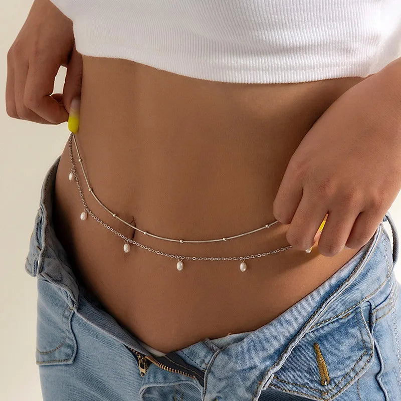 Sexy Double Layer Colorful Stone Chain for Women Crystal Butterfly Waist Bead Belly Chain Belly Belt Summer Beach Body Jewelry