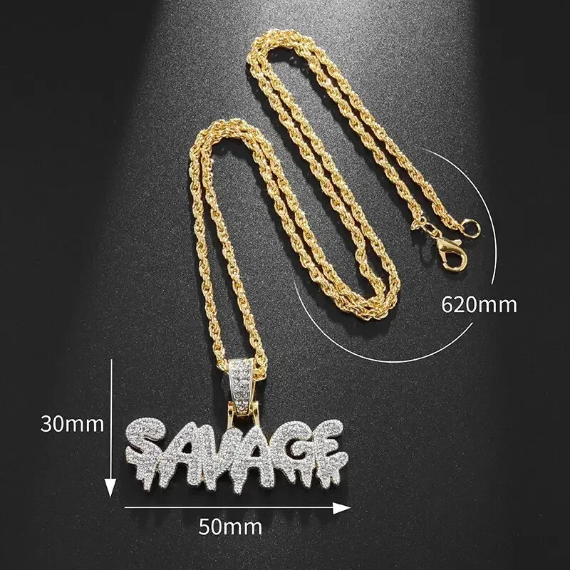 Classic Fashion Necklace Men and Women Hip Hop Punk Letter Micro Inlaid Sliding Pendant Long Necklace
