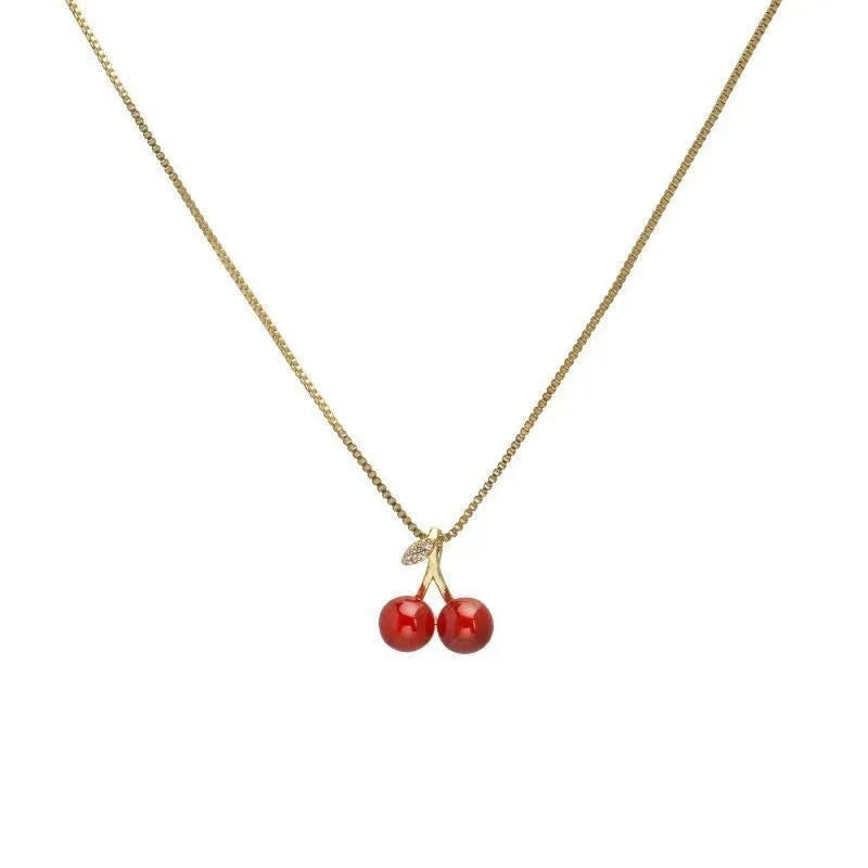 Wine Red Cherry Gold Color Pendant Necklace Earrings set For Women Personality Fashion Necklace Wedding Jewelry Birthday Gifts