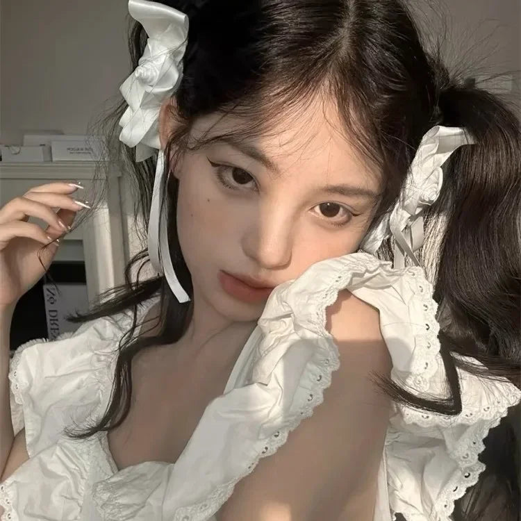 White Bow Ribbon Hair Clips Women Girls Elegant Flower Bowknot Satin Hairpins Ponytail Clip Wedding Party Barrette Accessories