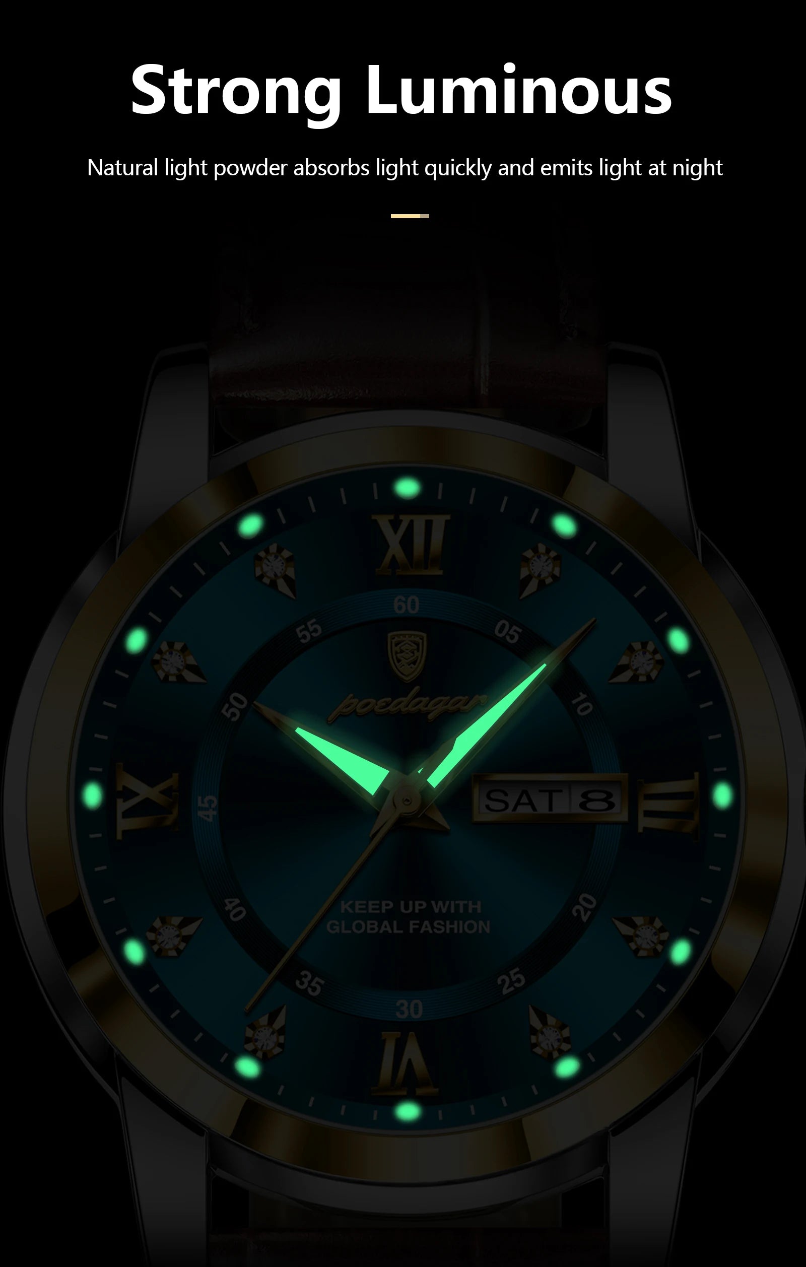 POEDAGAR Luxury Business Men Watch Waterproof Luminous Week Date Man Wristwatch High Quality Leather Sports Men's Quartz Watches