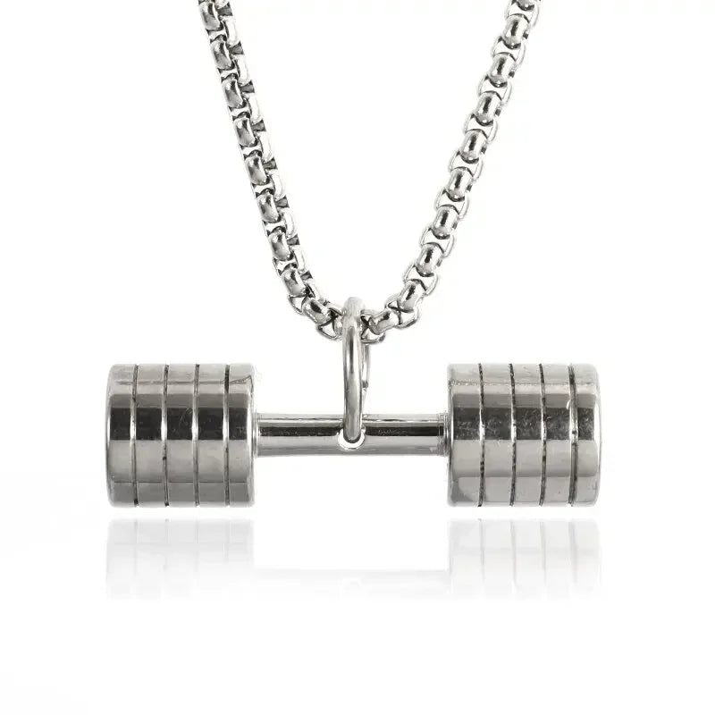 Stainless Steel Barbell Dumbbell Pendant Men's Fitness Bodybuilding Necklace Women's Gym Casual Sports Jewelry