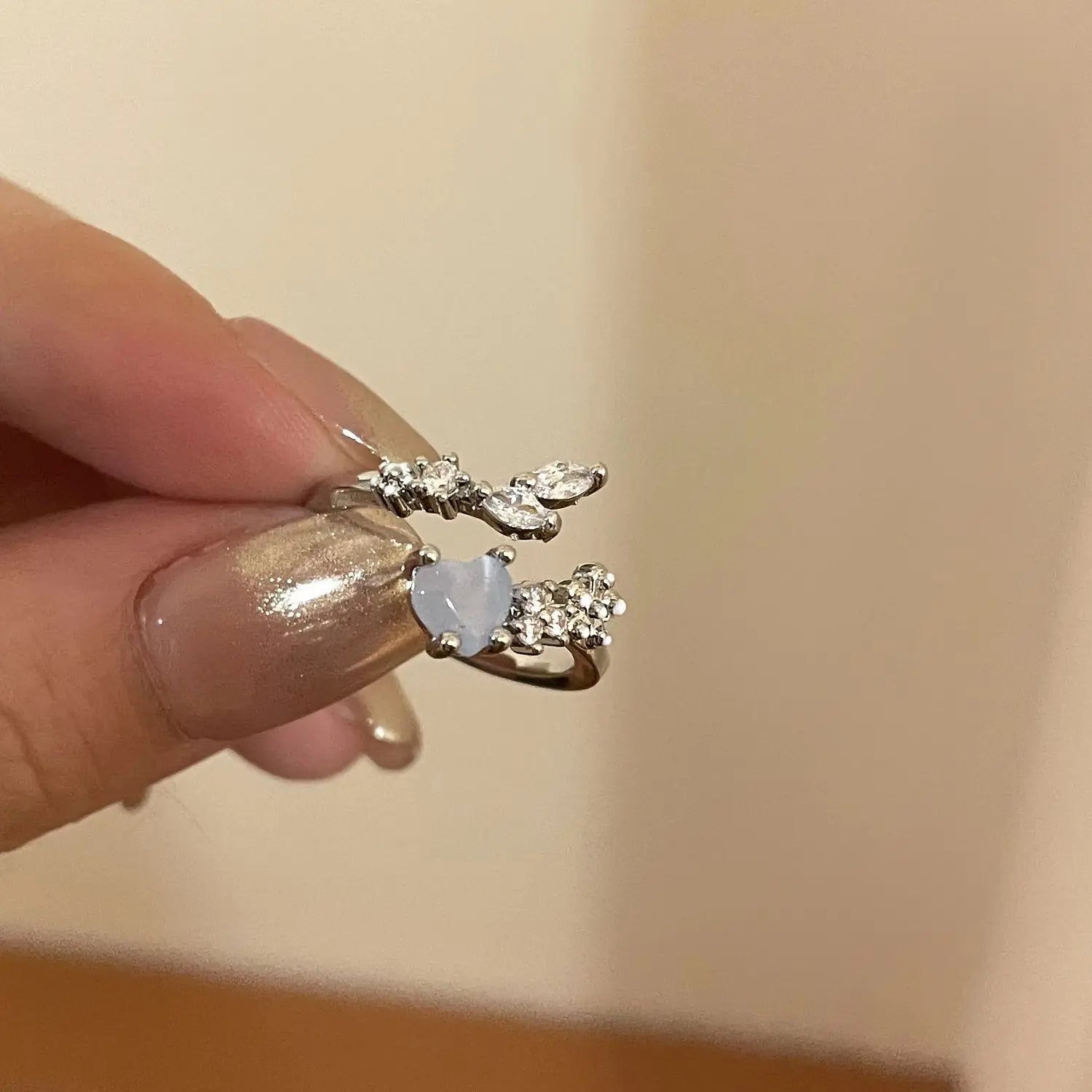 New Y2K Crystal Rings Kpop Heart Adjustable Ring Irregular Geometry Punk Vintage Rings Set for Women Girls 2024 Fashion Jewelry