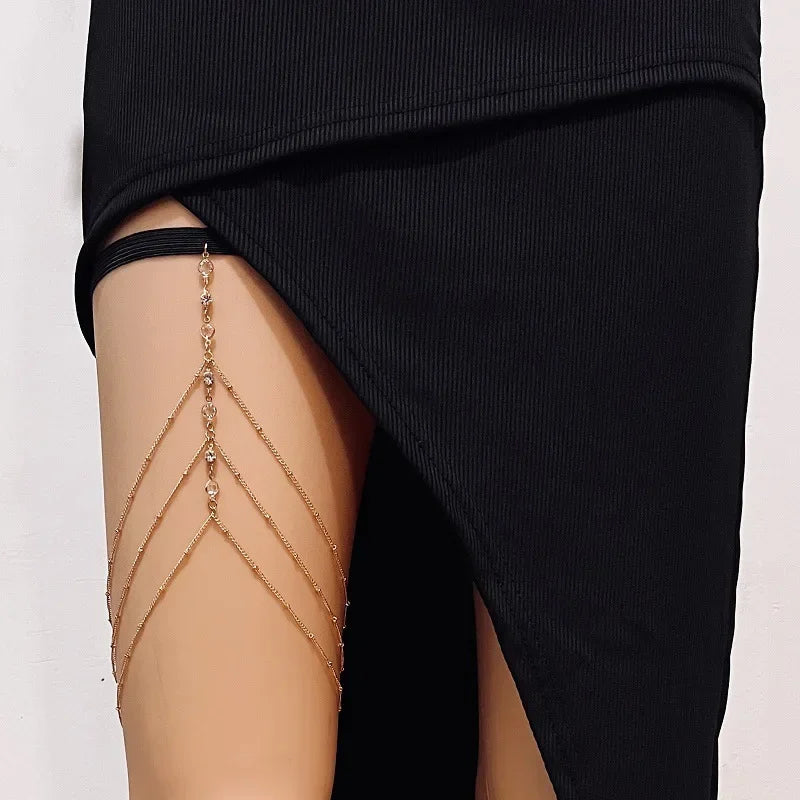 Fashion Summer Bohemian Thigh Chain Simple Sexy Body Chains for Women Double-layer Metal Leg Chain Festival Jewelry Accesorios
