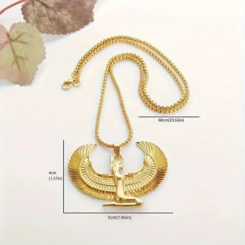 Retro Punk Style Ancient Egypt Isis Wings Horus Eagle Pendant Men's and Women's Fashion Necklace