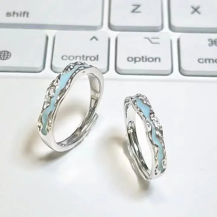 Mint Green Matching Couple Friendship Lover Open Adjustable Rings Set Minimalist Engagement Wedding Rings Lovers Kit