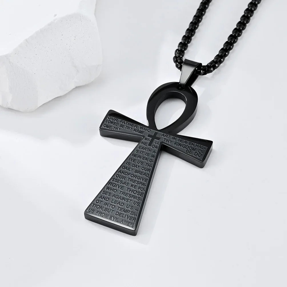 Catholic Jesus Cross Stainless Steel Pendant Necklace for Men Women Vintage Christian Prayer Jewelry
