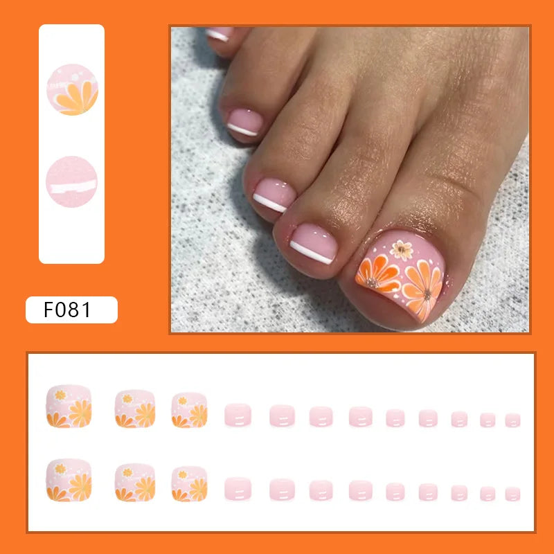 Flash Pile Drill Press on Nails Fake Nails Tips with Sticker False Toenail Design Butterfly Lovely Girl False Toenail