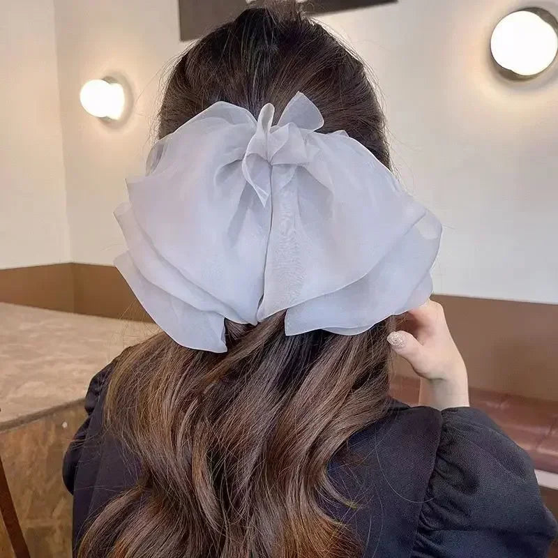 Fashion New Oversize Hair Bows Chiffon Solid Color Large Bowknot Hairpins Spring Clamp Clip Women Korea Headwear Accessories