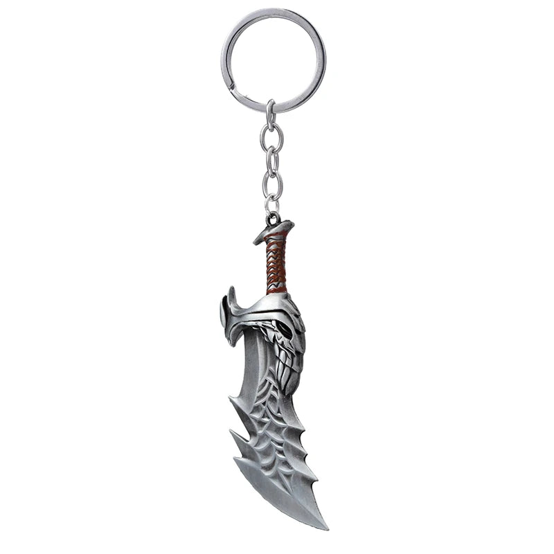 Fashion God Of War 4 Keychain Kratos Axe Demon Knife Weapons Model Key Chain Chaveiro Men Cosplay Keyring Car Accessory