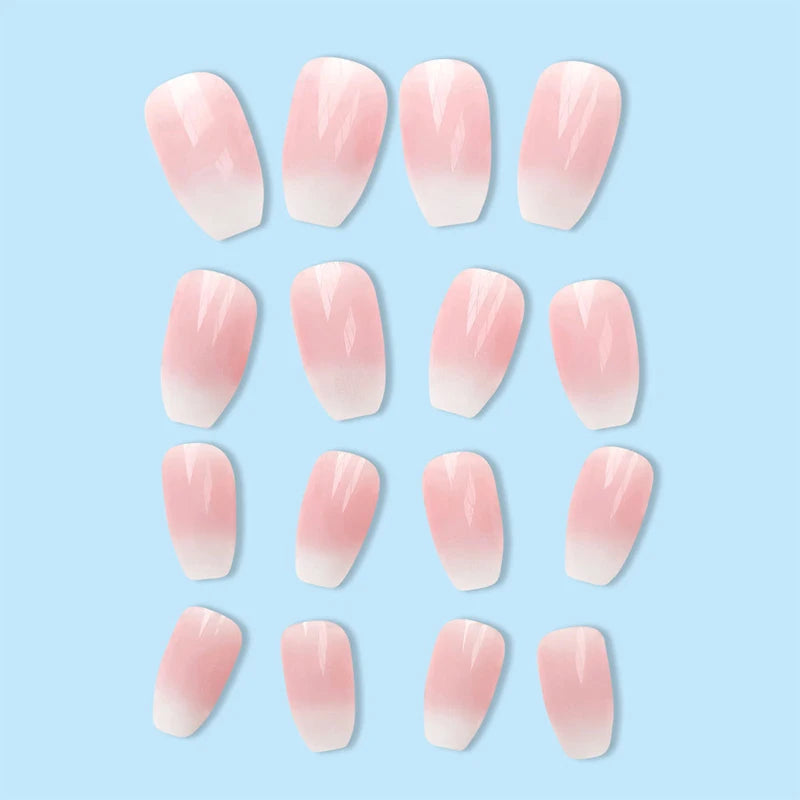 24pcs Milky Jelly Gradient Fake Nails French Nail Waterproof Faux Medium Coffin False Nails Fingernails Press On Nails Tips