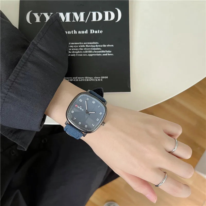 Brand Quartz Watch Youth Student Watch Vintage Square Dial Leather Belt Wristwatch Casual Fashion Men Women Gift Clock Wholesale
