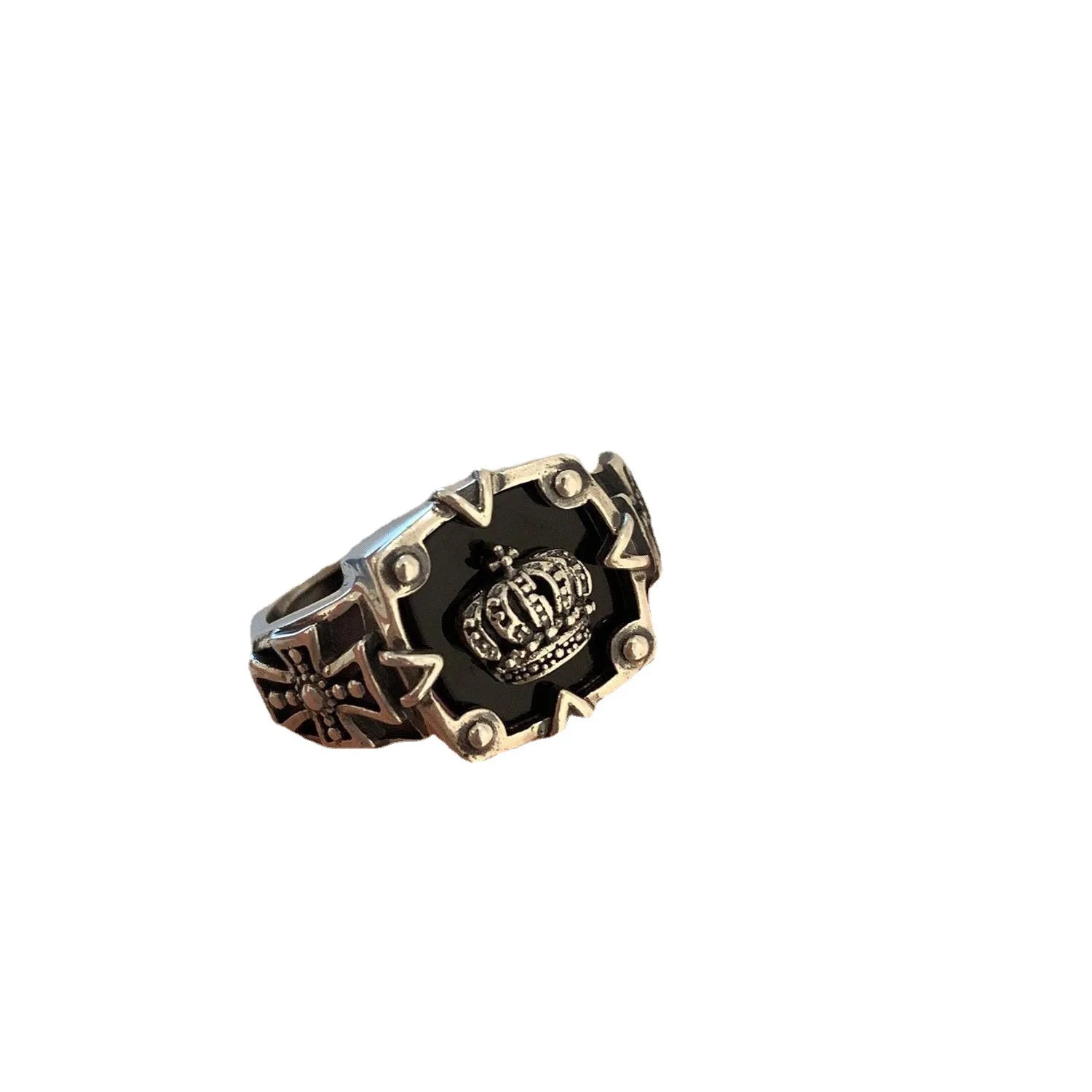 Best Sellers! Retro S925 Thai Silver, Crown Hip Hop Heavy Industry Dark Open Ring