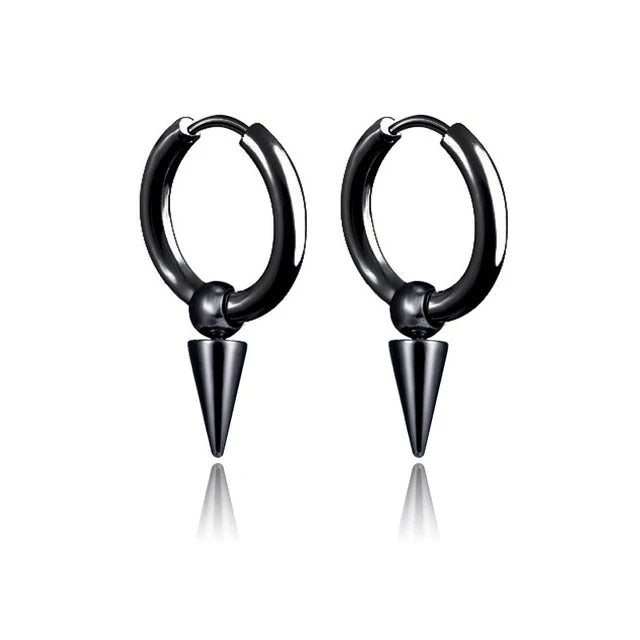 Rock Cone Pendant Hoop Earrings Women Men Stainless Steel Geometric Cartilage Single Earring Hip Hop Piercing Jewelry
