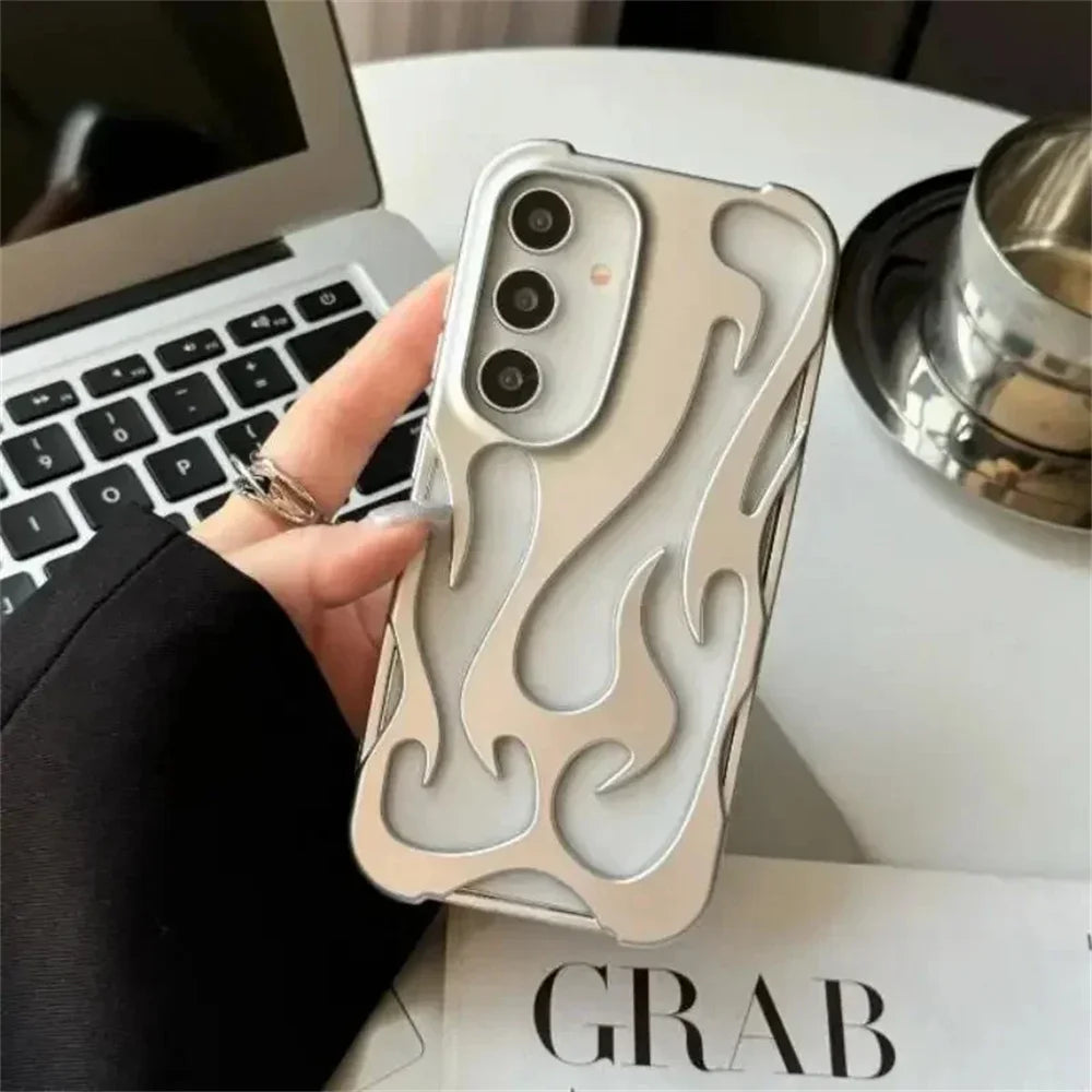 Fashion Hollow Slim Flame Pattern Soft Case For Samsung Galaxy S25 S24 Ultra S22 S23 A54 A55 A16 A15 A14 A06 Shockproof 3D Cover