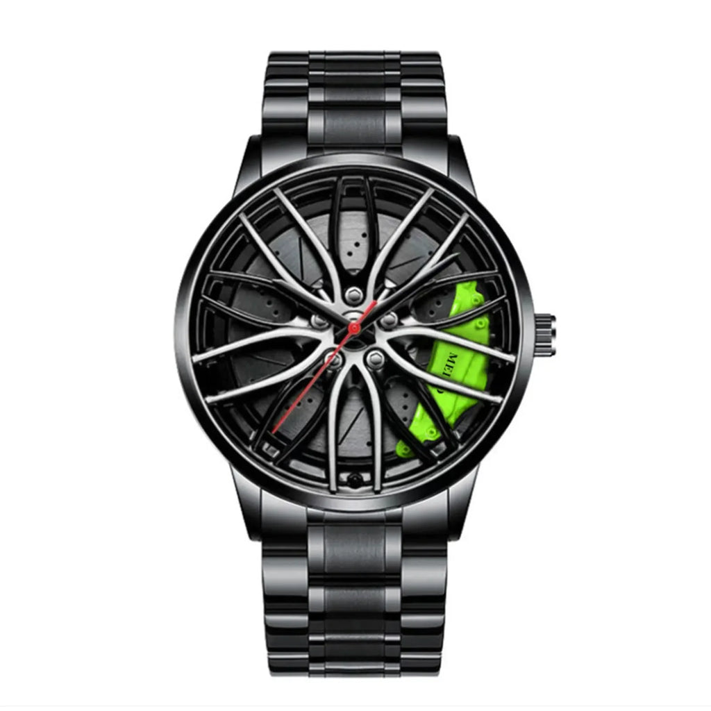 Car Watches for Men Stainless Steel Quartz Wrist Watch Sports Men Watches with Car Wheel Rim Hub Design Reloj Hombre