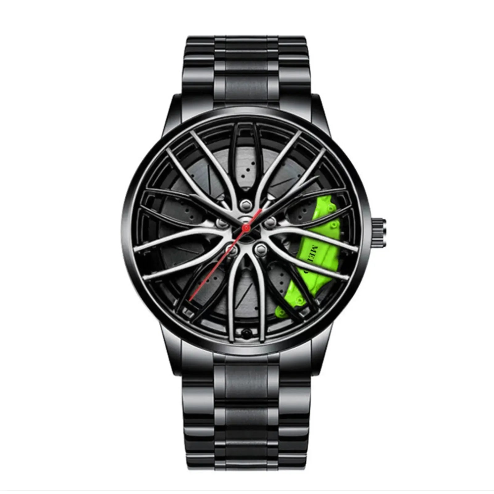Car Watches for Men Stainless Steel Quartz Wrist Watch Sports Men Watches with Car Wheel Rim Hub Design Reloj Hombre