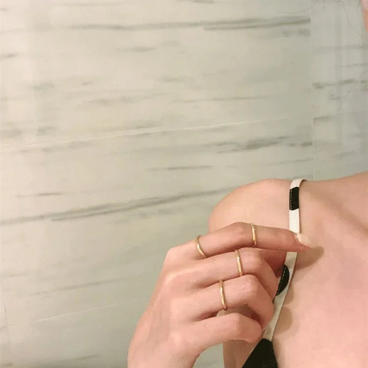 Titanium Steel 18K Gold Plated Joint Thin Woman Plain Ring Folded With Index Finger Pinky Tail Ring Jewelry