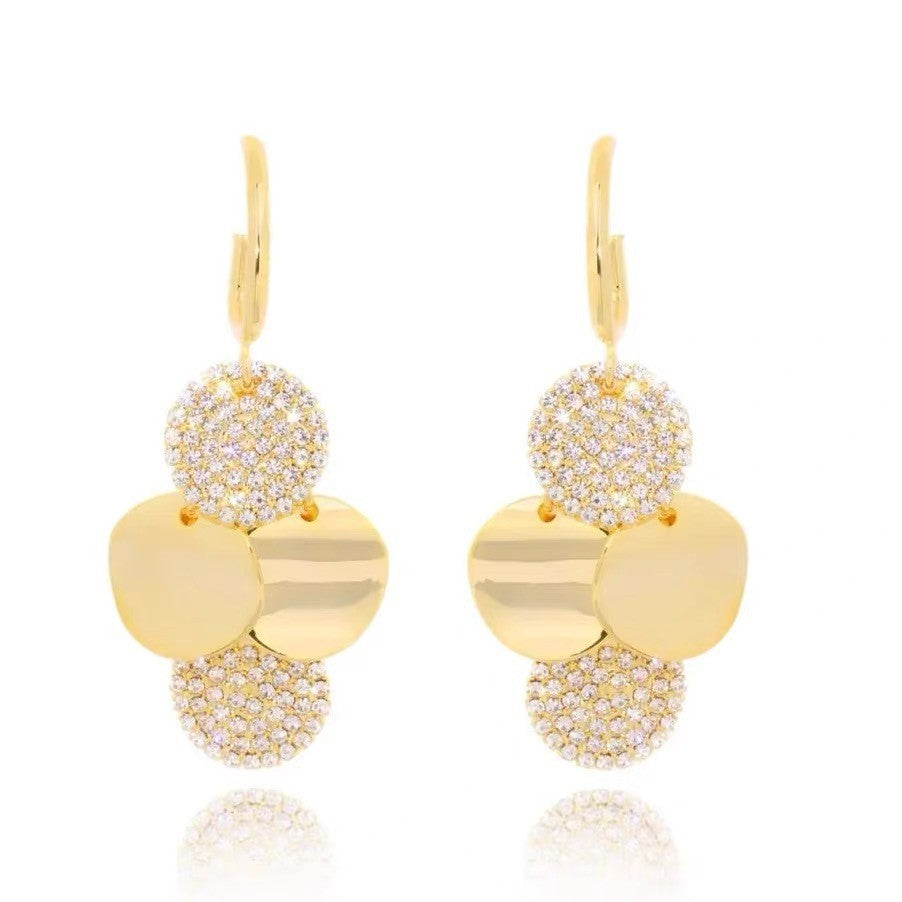 Temperament Geometric Stainless Steel Round Dangle Earrings for Women New Fashion Luxury Crystal Zircon Pendant Jewelry Gifts