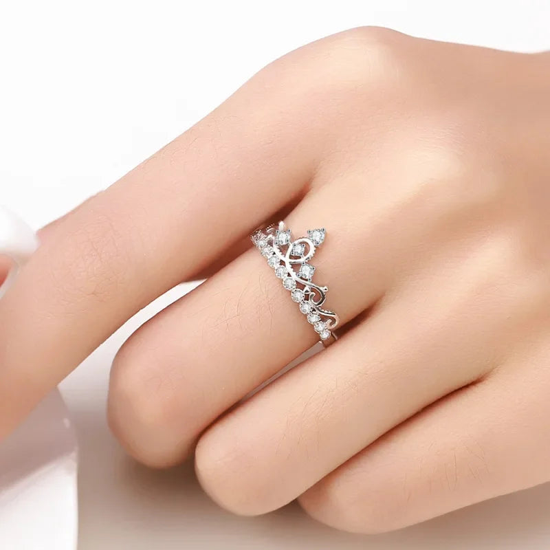 Elegant Princess Tiara Crown Adjustable Ring for Women Girl  zircon ring coronation ring